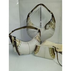 Coach Set of 3 Bags - Soho White Leather Stitched Grommet Studded Hobo Purses